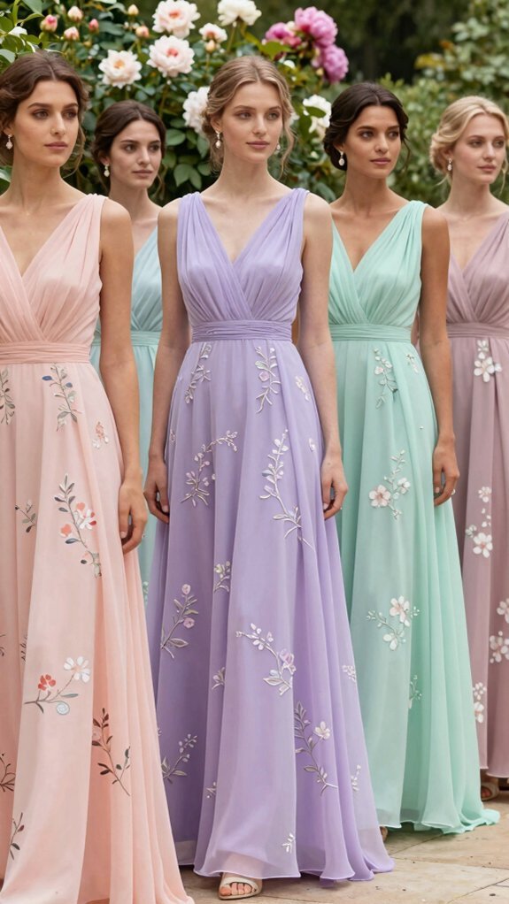 coordinated floral bridesmaid attire