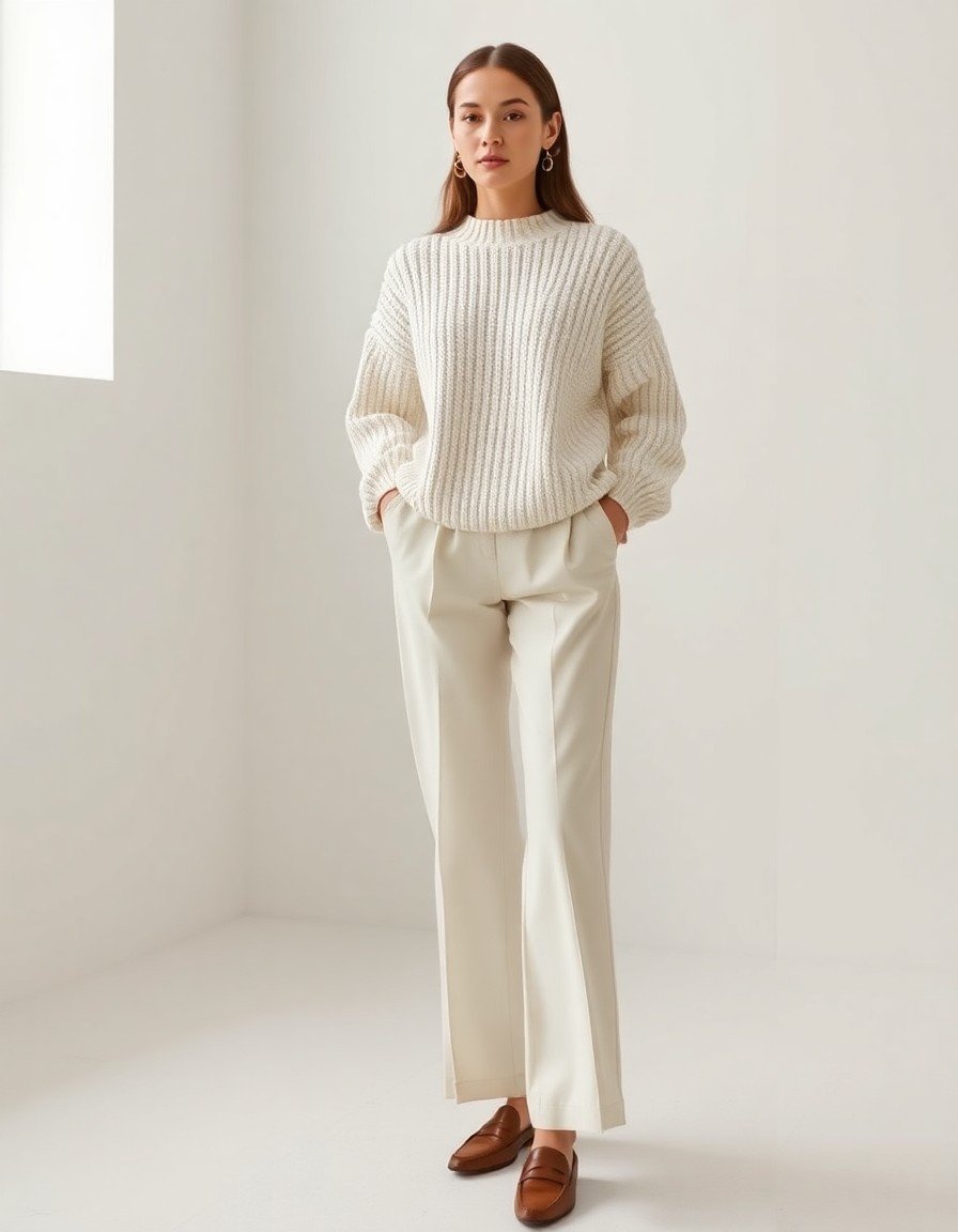 The Head-to-Toe Monochrome Cream Knit Moment
