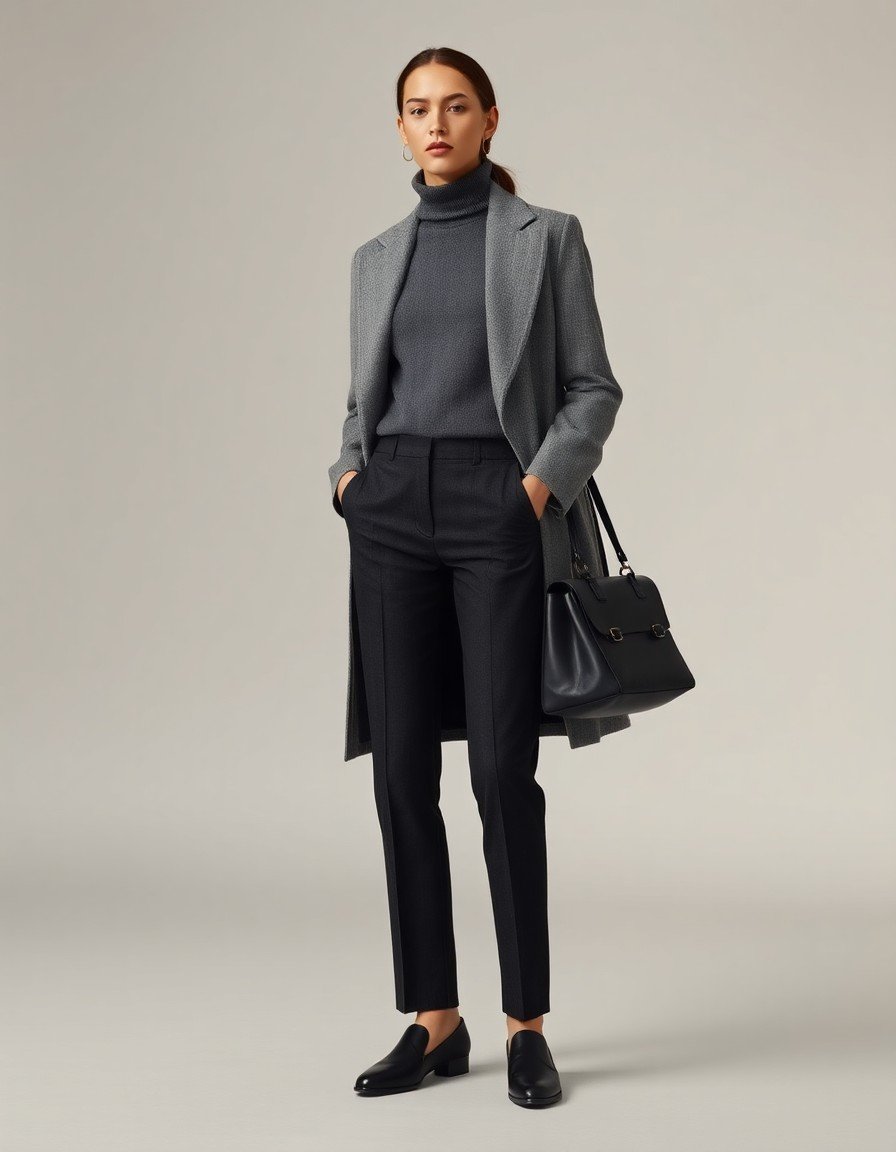 The Grey Cashmere Turtleneck and Tailored Charcoal Trouser