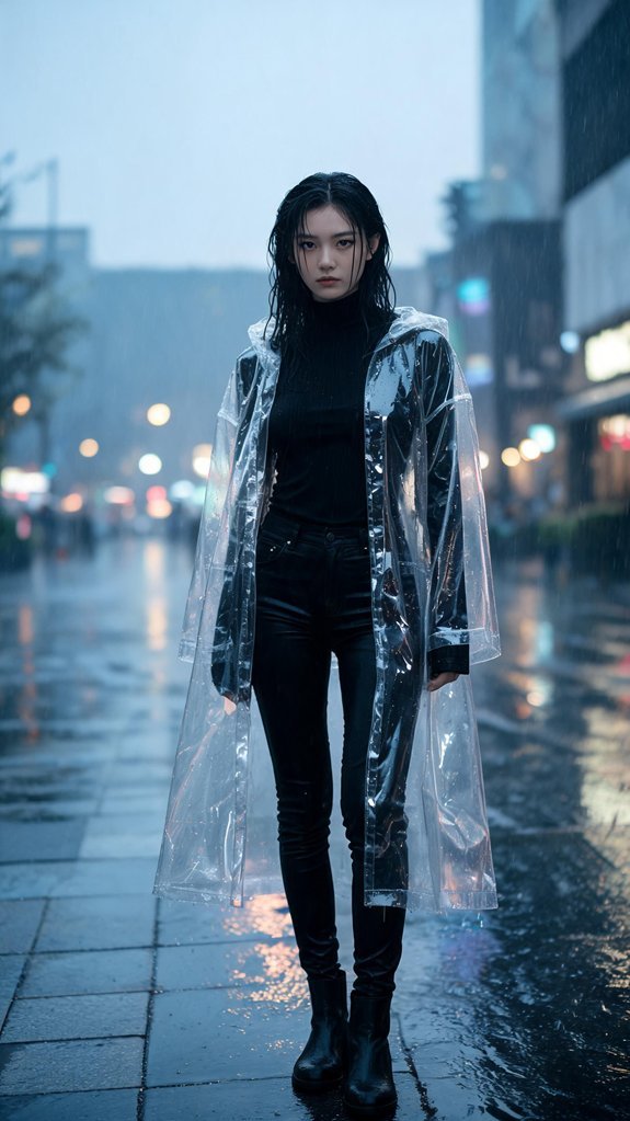 all black raincoat ensemble