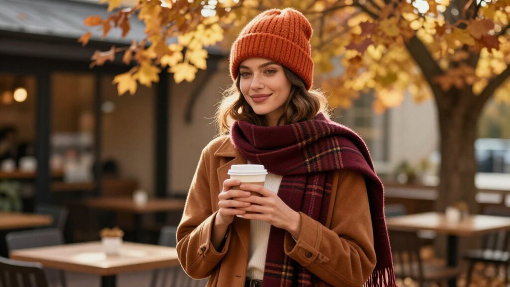 autumn toned scarf beanie ensemble
