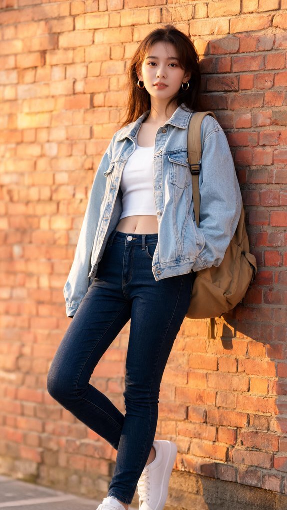 bold tonal denim layering