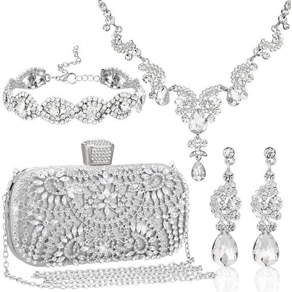 Quelay Rhinestone Purse & Jewelry Set for Bridal