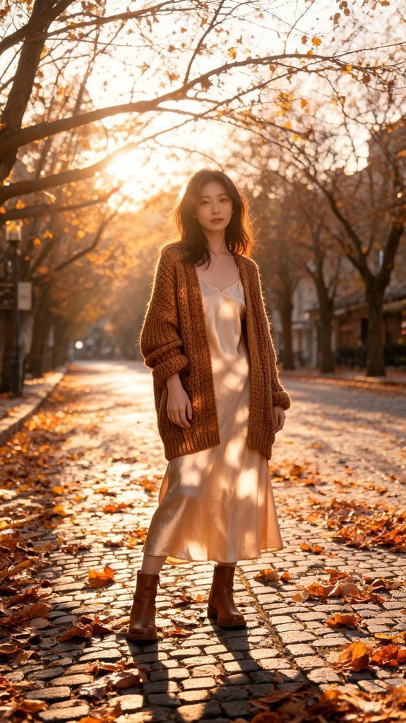 chunky cardigan over slip