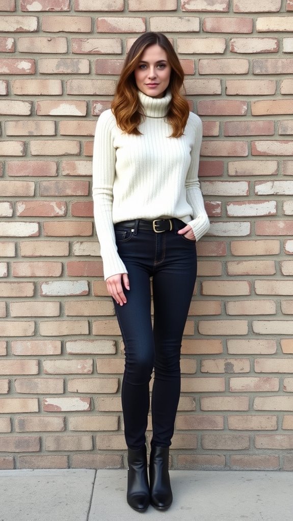 cozy turtleneck with high waisted skinny jeans
