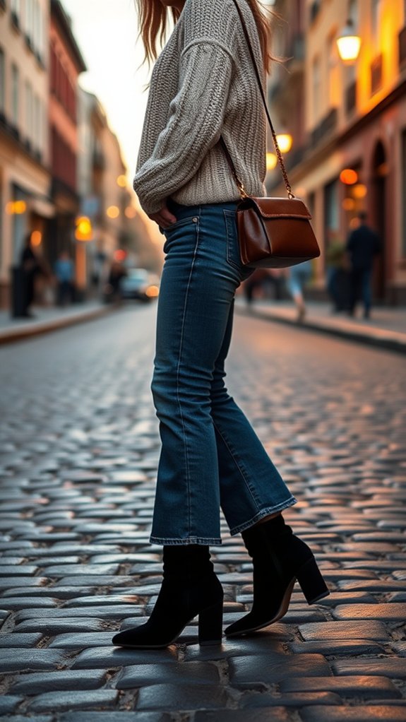 cropped flare jeans paired ankle boots