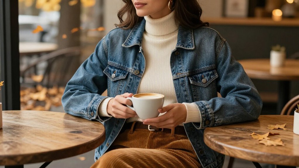 denim jacket turtleneck combo