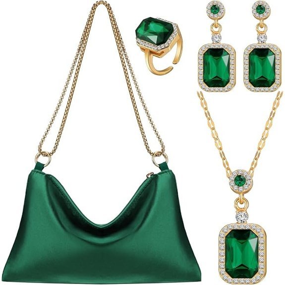 4 Pcs Rhinestone Evening Clutch Purse Set (Emerald)