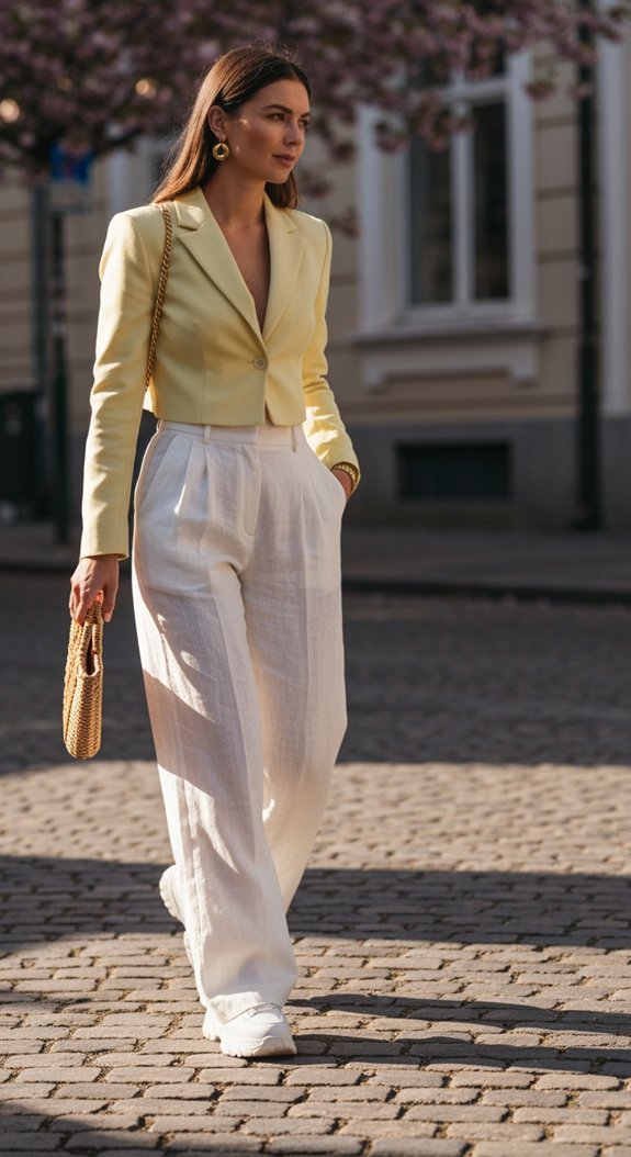 flowing trousers chunky sneakers
