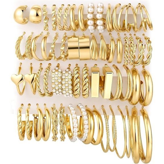 30 Pair Gold Hoop Earrings Set for Women