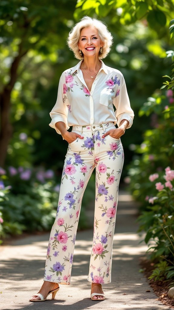 high waist floral denim
