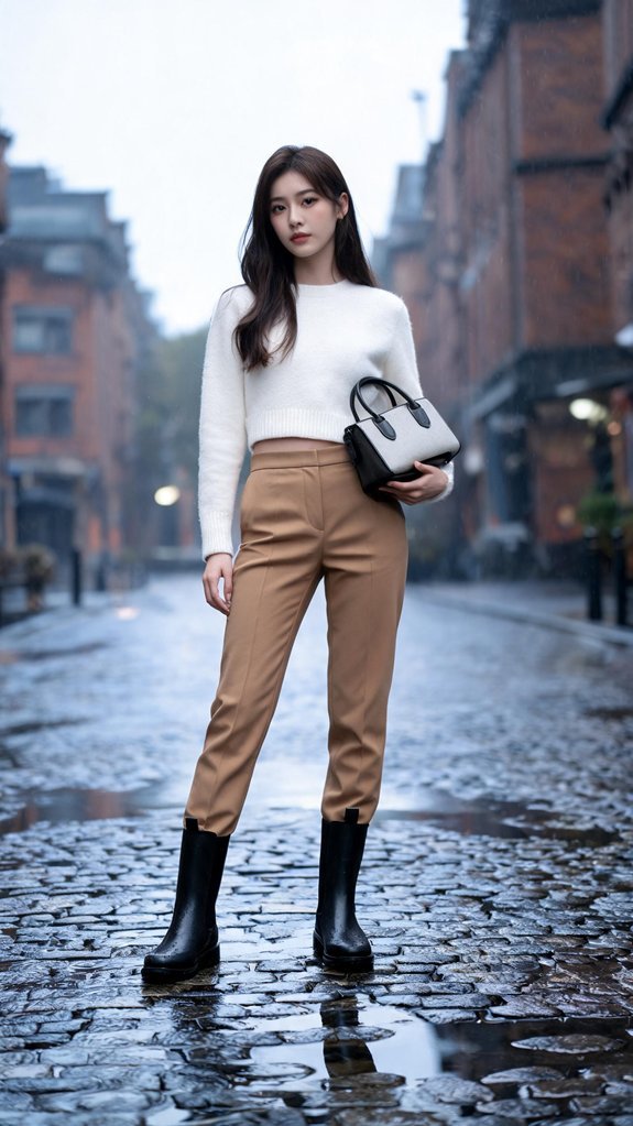 high waisted rainy day elegance