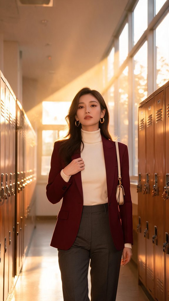 jewel toned turtleneck layering