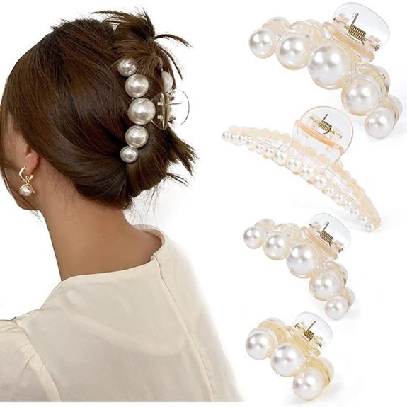 Mehayi Large Pearl Hair Claw Clips (4-Pack)