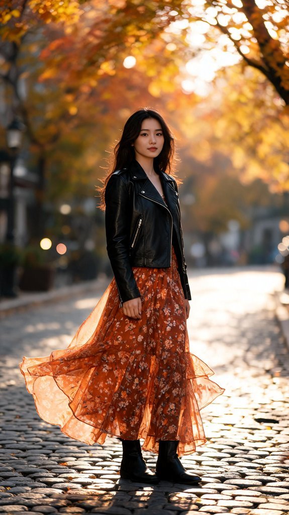 leather jacket maxi ensemble