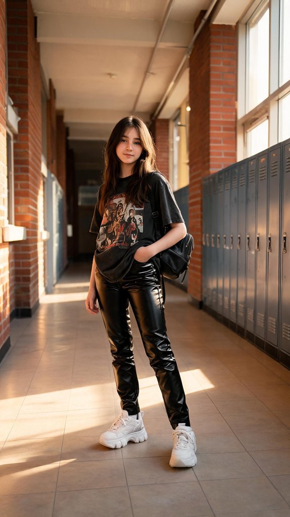leather pants graphic tee