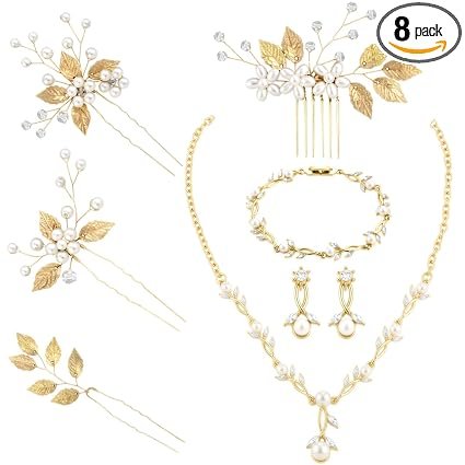 Liliaafar 8-Pc Crystal Wedding Jewelry Set (Leaf)