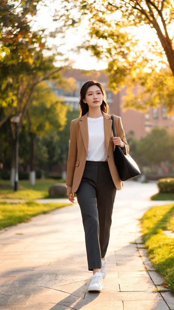 minimalist sneakers meet blazer