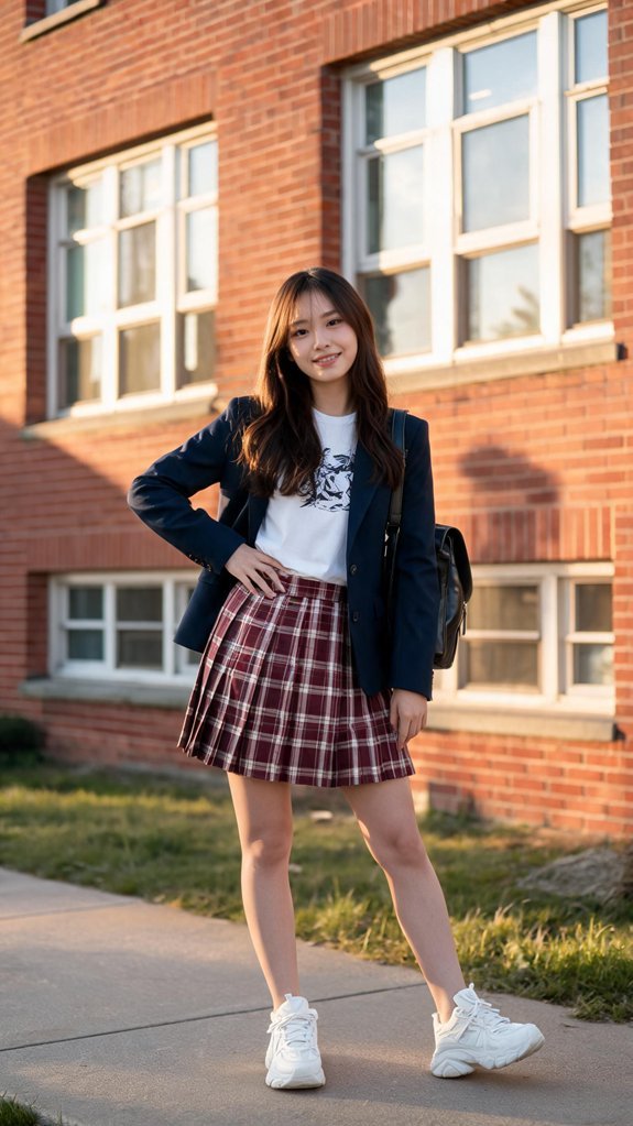 navy blazer pleated skirt preppy