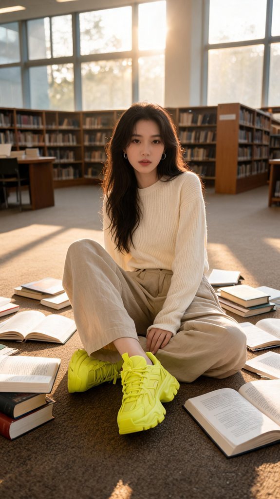 neon sneakers with pastel accents