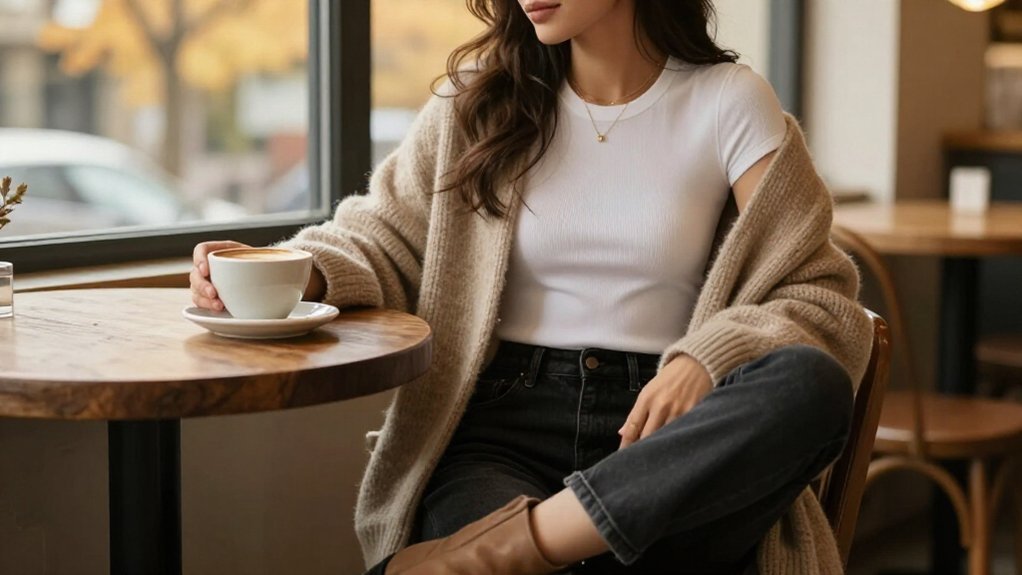 oversized cardigan over tee