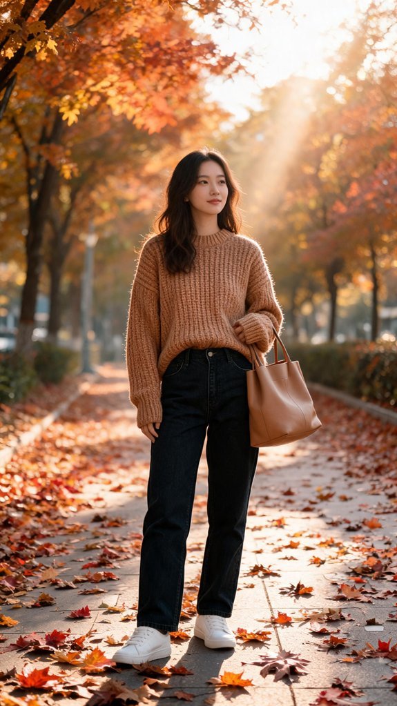 oversized sweater straight leg jeans