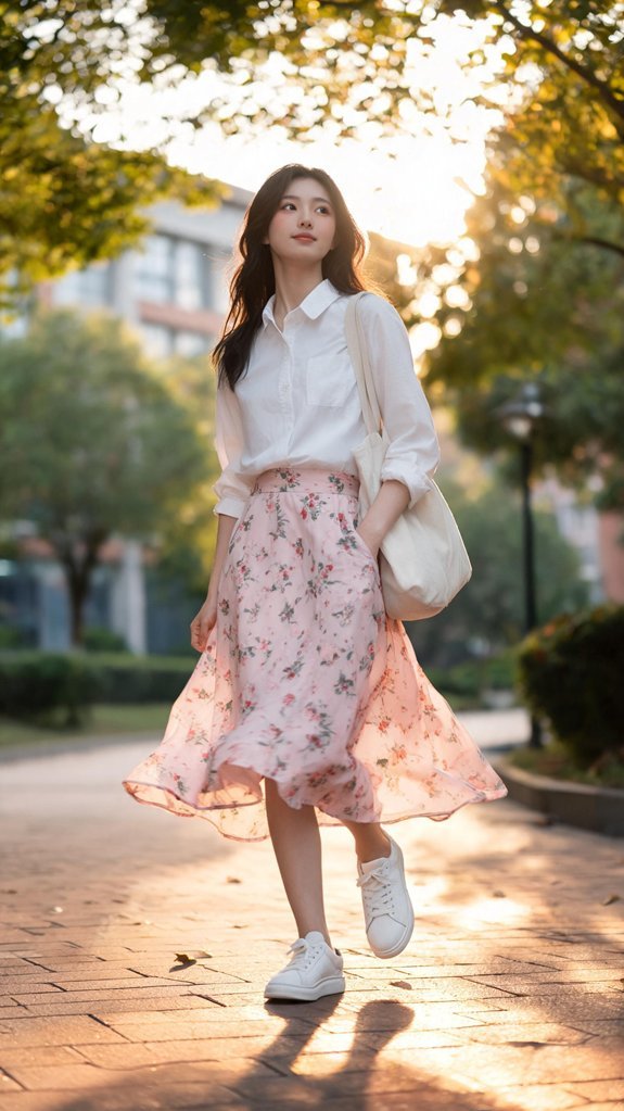 pastel sneakers with midi