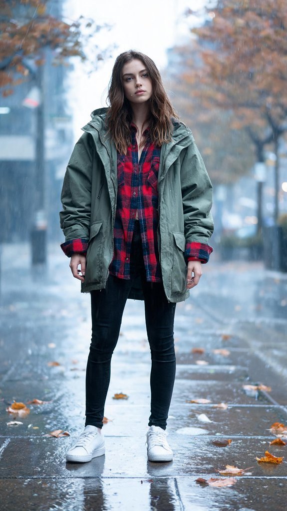 plaid layered rain ensemble