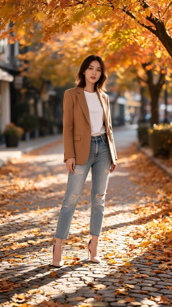 polished blazer denim contrast