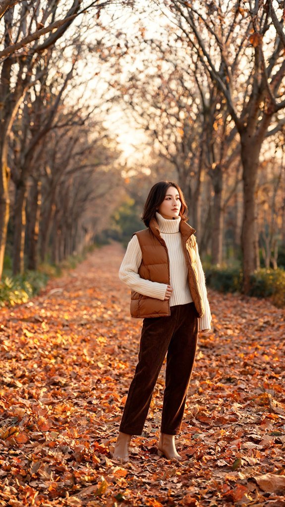 quilted vest turtleneck corduroys