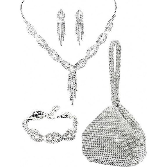 Rhinestone Jewelry Set with Clutch Purse