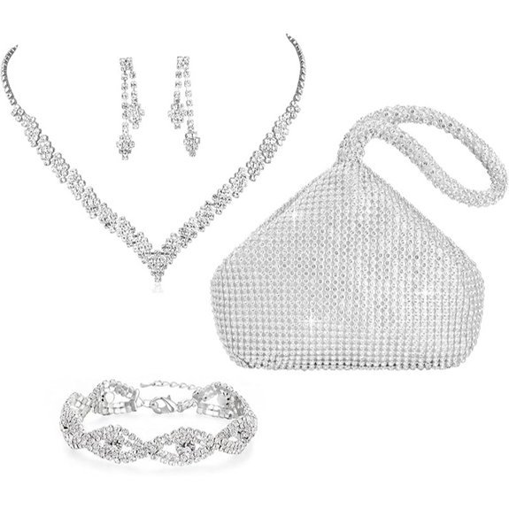 Rhinestone Silver Jewelry Set with Clutch Purse