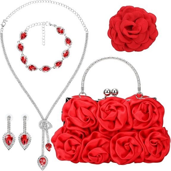 6 Pcs Rose Purse Costume Jewelry Set