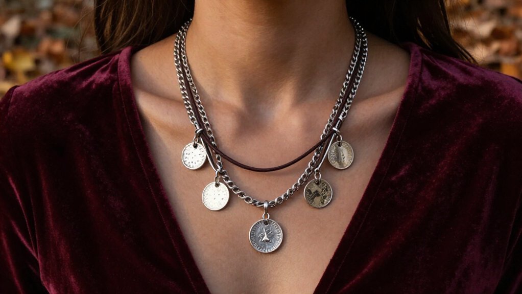 silver leather layered necklaces
