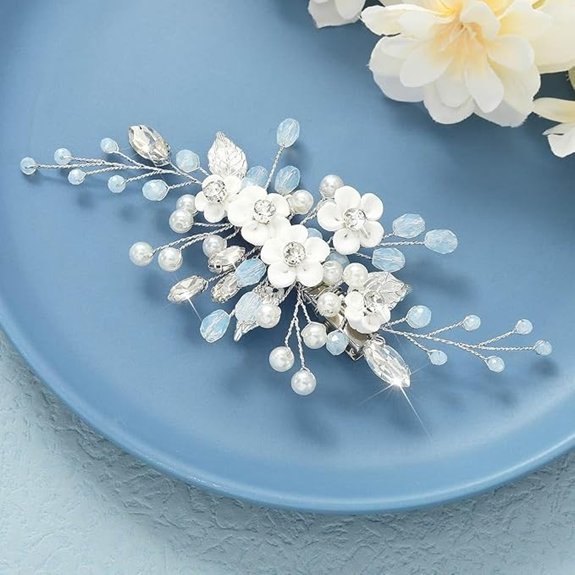 Silver Pearl Rhinestone Wedding Hair Clip for Brides