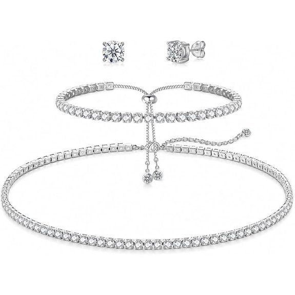 Silver Tennis Jewelry Set (3-Piece Rhinestone)