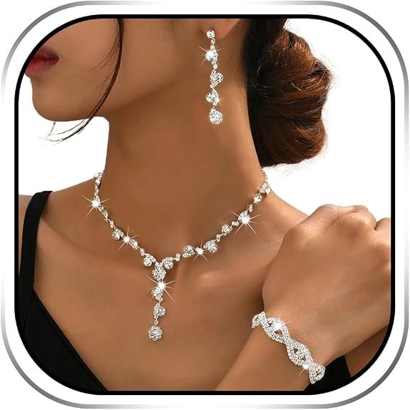 Sixexey Rhinestone Earrings and Bracelet Set