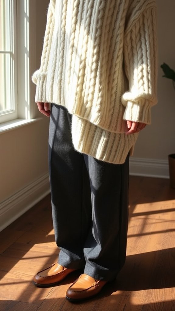 sweater paired tapered trousers
