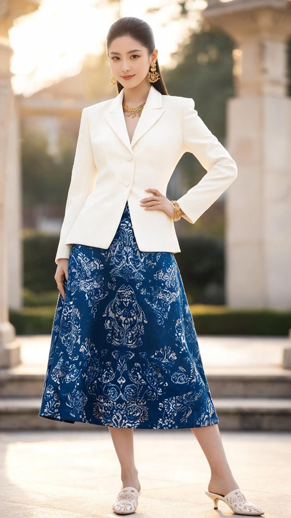 tailored blazer embroidered blouse