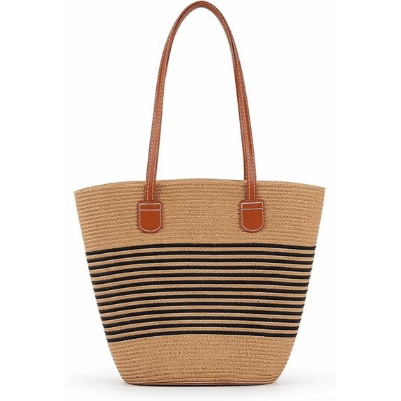 Women's Boho Straw Beach Bag with Leak-Proof Lining