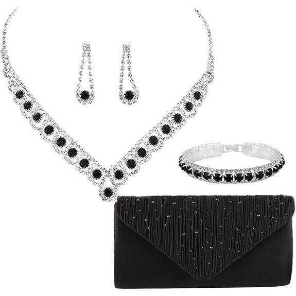 ANUFER Women's Rhinestone Jewelry & Clutch Purse Set